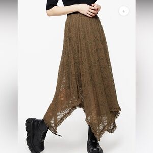 Disturbia Asymmetrical Brown Lace Skirt
